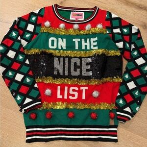 Tipsy Elves On The Nice/Naughty (Reversible) List Ugly Christmas Sweater- Size S